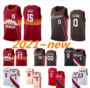 2021 Basketball Jerseys Damian 0 Lillard Jersey \ Rdenver \ R15ジッキックジャージーJamal 27 Murray Carmelo 00アンソニーニコラシティメンズ