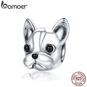 Bamoer 925 Sterling Silver Loyal Partners Franska Bulldog Doggy Animal Beads Fit Women Charm Armband Dog DIY Smycken SCC315 Q0531