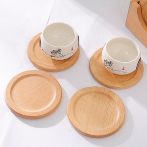 6pcs/set Wooden Coasters Set Round Beech Wood Cup Mat Bowl Pad Coffee Tea Cup Mats Dinner Placemats Cup Holder Home Kitchen Tools XVT1151