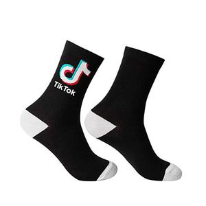 Women Men Letter Tik Tok Print Socks White Black Cotton Breathable Sock Gift for Love Couple High Quality