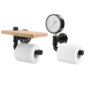 Rustic Industrial Toilet Paper Roll Holder Pipe Shelf Floating Bathroom Storage Rack Holder Organizer Home DIY Water Pipe Racks 210705