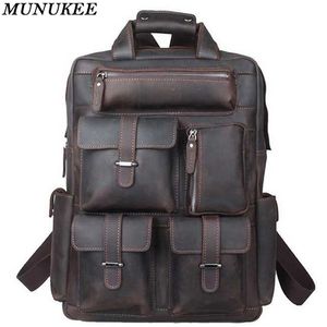 Backpack Vintage Men Crazy Horse Travel Genuine Leather Hight Quality Waterproof School Fashion Rucksack Book Bag