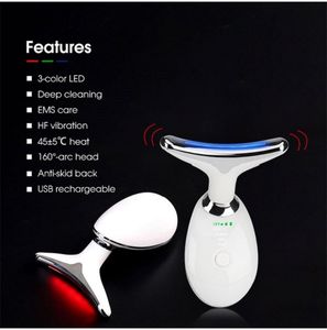 3 färger LED Photon Therapy Face Neck Lyftning Slimming Massager Elektrisk EMS Värme Facial Hud Dra åt Minska Double Chin Anti Age