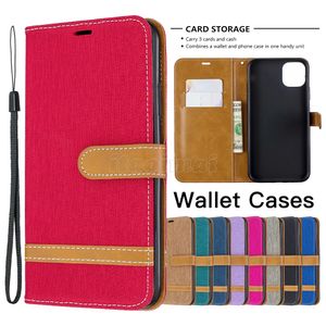 Wallet Phone Cases for iPhone 14 13 12 11 Pro Max XR XS X 7 8 Plus - Denim Cloth Grain PU Leather Flip Kickstand Cover Case with Card Slots