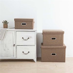 Square Folding cotton linen clothing storage box large wardrobe Rectangle bin organizer with cover portable container 210922