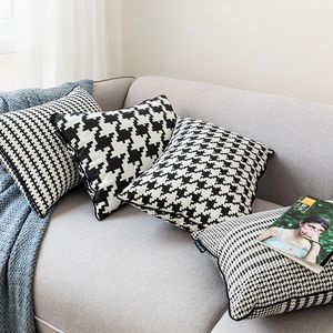 Schwarz-weißer Kissenbezug 45 x 45 cm/35 x 55 cm, Hahnentritt-Kissenbezug, Leinwand, Heimdekoration für Sofa, Bett, langlebig, mit Reißverschluss, offen, 210315