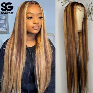 Highlight Wigs Lace Front Human Hair Ombre Straight 28 30 Inch Wig Brazilian 13x1 Hd Full Frontal Honey Blonde Lace Front Wigs