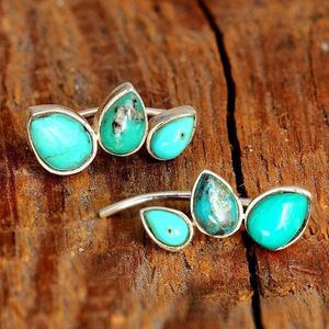 Stud Tiny Cute Turquoises Pärlor örhängen Tibetansk naturlig grön sten boho smycken silver färg etniska öronstänger