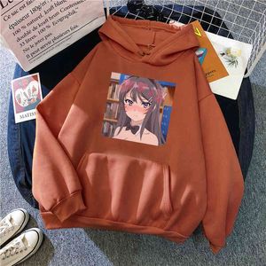 Mai Sakurajima Baskı Tişörtü Adam Polar Gevşek Rahat Kapüşonlu Streetwear Erkek Karikatürler Harajuku Hip Hop Anime Vintage Elbise H1227