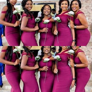 2021 New Cheap African Mermaid Grape Long Bridesmaid Dresses Off Shoulder Satin Tulle Plus Size Custom Wedding Guest Maid Of Honor Gowns