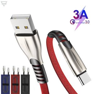 1m Zinc Alloy Type-C Kabel 3A Fast Laddning Laddare Micro USB Stöddata Synkronisering För Samsung Note 20 S20 Mobiltelefon