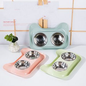 Cute Cat Bowl Non-slip Pet Bowls Dog Food Double Bowl Pet Cat Water Elevated Feeder 22 S2