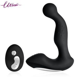 Utimi 12-Nível Estimulador de Prostato Recarregável Vibrador anal poderoso massageador de próstata controle remoto Função de aquecimento preto S18101905