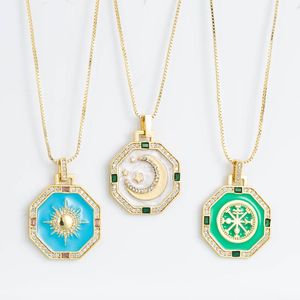 Naszyjniki wiszące Eleganckie koreańskie gwiezeł nagas Naszyjnik Księżyc Złota Plane mikro sześcienne cyrkonowe geometryczne kwadratowe kołnierz biżuteria