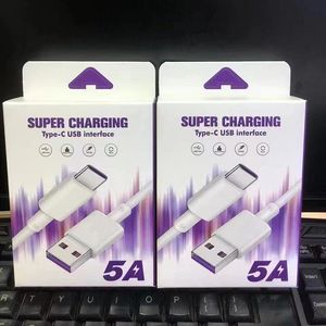 Snabb laddning 5a USB Typ C Kabel för Samsung S20 S9 S8 Xiaomi Huawei P30 P40 Mate 30 Mobiltelefon Laddning Tråd Vitkabel