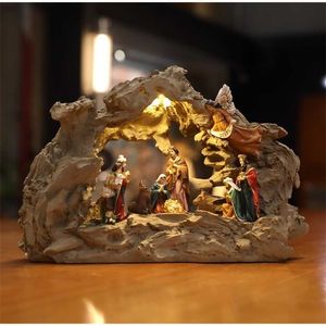 Zayton Szopka Scena Boże Narodzenie Prezent Święty Rodzina Statua Chrystus Jezus Maryja Joseph Katolicki Figurka Xmas Ornament Home Decor 211101