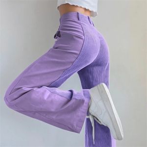 Kvinnors Harajuku Straight Leg Pant Loose Color Matching Casual Byxor Solid Färg Corduroy Byxor Kvinnlig Hög Midja Fashion Byxor Q0801