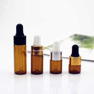 1 ml, 2 ml, 3 ml, 5 ml, Tropfflaschen aus bernsteinfarbenem Glas, schwarze Kappe, Flasche für ätherische Öle, kleine Parfümfläschchen