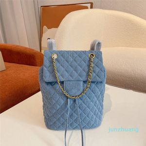 Designer- Classic Denim Mini Flap Backpack Bags Blue Large Capacity Quilted Matelasse Gold Metal Hardware Crossbody Shoulder Luggage Handbag