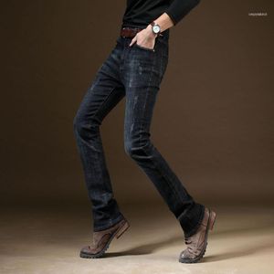 Мужские джинсы Осень 2021 Мужская буткут Черный Slim Fit Раскрытые Высококачественные Буткуты Брюки Bell Dote1