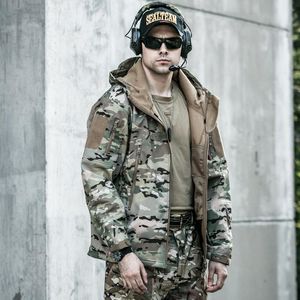 Homens com capuz impermeável tático jaquetas fleece macio shell militar camuflagem inverno quente exército multicam outerwear casaco