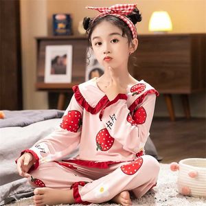 Bawełniane dziewczyny Piżamy Zestawy Jesień Z Długim Rękawem Z Długim Rękawem Setwear Set Cute Piżamy Dla Kids Nightwear 211130