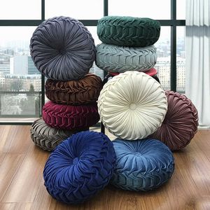 Pumpkin Pillow Vintage Round Pillow Soft Gray Dark Blue Orange Cushion Seat for Living Room Bedroom Car Decoration 36x36x12CM 210611