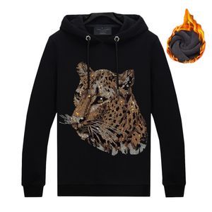 Kış Rhinestone Kazak Hoodies Erkekler Kadınlar Için Sıcak - Kalınlaşmak Kadife Uzun Kollu Kapşonlu Tişörtü Hip Hop Streetwear Unisex