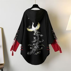 Höst vinter kvinnor hoodies kinesisk stil mode spets-up broderi pullovers oversize plus storlek kvinnliga toppar kvinnor kläder 210803
