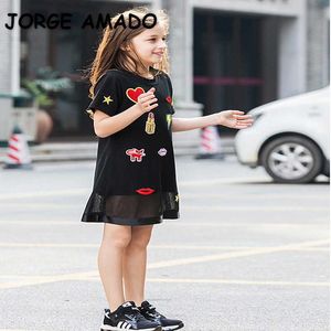 Summer Teenagers Girl T-shirt Dress Short Sleeves Love Heart Lipstick Lips Casual Style Kids Clothes E033 210610