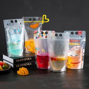 Transparent Self Seal Drink Bag With Straw Frosted Plastic Beverage DIY Drink Container Drink Bag Party Fruit Juice Drinks Pouch XVT0437