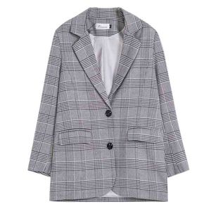 Giacca da donna casual allentata autunno giacca a maniche lunghe scozzese di grandi dimensioni da donna Abito da ufficio di alta qualità femminile 210527