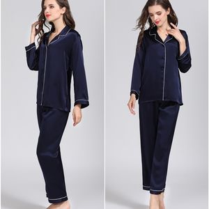 Pigiama classico da donna in pura seta al 100% Set da notte Camicia da notte M L XL YM007 211027