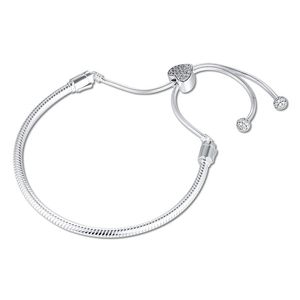 Moments Pave Hjärtlås Snake Chain Slider Armband 2020 Ankomst 925 Sterling Silver Armband Kvinnor DIY Berlocker Smycken