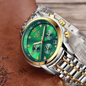 Lige Mens Zegarki Top Luksusowy Marka Pełna Stalowa Wodoodporna Sport Zegarek Kwarcowy Mężczyźni Moda Diament Chronograph Relogio Masculino 210527