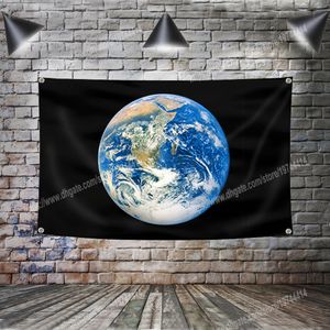 Niebieska planeta ziemia flaga banner sztuka dekoracja domu wiszące flagi 4 grzeczności w rogach 3 * 5 stóp 96 * 144 cm malowanie ścienne sztuki Plakaty