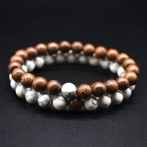 8mm Natural Stone Handmade Strands Wooden Beaded Charm Bracelets For Women Men Lover Party Club Jewelry