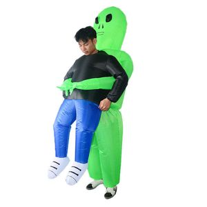 2020 Neues aufblasbares Kostüm grüner Alien Erwachsene Kinder Lustiger Blow-Up-Anzug Party-Abendkleid Unisex-Kostüm Halloween-Kostüm Q0910