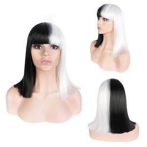 Detta verkar syntetisk peruk med bangs mix färg simulering mänskliga hår cosplay peruker perruques för vita svarta kvinnor e475