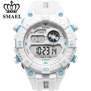 Smael Белые часы спортивные часы для мужчин водонепроницаемые многофункциональные наручные часы мужские армии военный цифровой открытый спортивные часы X0524