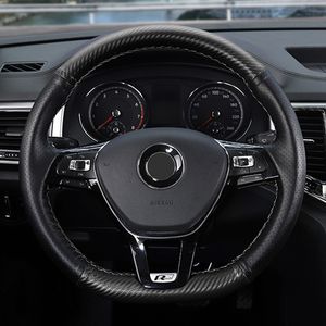 GKMHiR Auto-Lenkradbezug aus schwarzem Faserleder für Volkswagen VW Golf 7 Mk7 New Polo Jetta Passat B8 Tiguan Sharan Touran