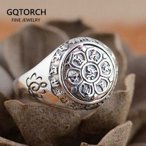 Real Solid 925 Sterling Silver Jewelry Vintage Buddha Six Words' Mantra Rings For Women And Men Bijouterie Fine 210623
