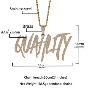 Design de luxo personalizado letra nome colar pingente para homens mulheres sólidas costas micro pave zircon hip hop jóias de rocha