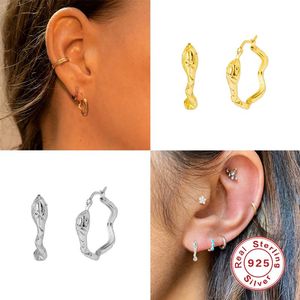 Hoop & Huggie GS 11mm 925 Sterling Silver Earrings For Women Gold Snake Hoops Plain Rock Punk Luxury Piercing Pendiente Earring Jewelry