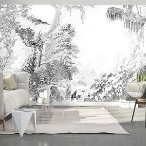 Sfondi personalizzati Qualsiasi taglia Murale Carta da parati Retro Black and White Leaf Forest Pan Pittura Parete Soggiorno Soggiorno TV Divano Camera da letto 3D Home Decor