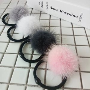 50 stücke 4 cm echte nerz pelz kugel mit elastischen seil handgemachte pompoms band für kinder mädchen haarschmuck