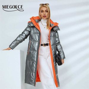 Miegofce зимняя коллекция пальто женщин мода куртка с капюшоном колена длина удобных карманов пошив Parka D21008 211018