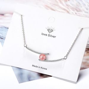 Colares de pingente Cute rosa cristal colar 925 prata esterlina simples entrega rápida romântica