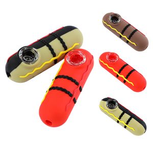 Smoking Pipes Hot Dog Silicone Pipe Bubbler Dab Rig Held Mini Hand Pipe with Glass Bowl