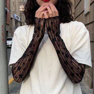 Fashion Lace Hollow Out Fingerless Gloves Women Thin Mesh Arm Sleeves Summer Sun Protection Flower Crochet Long Lace Gloves